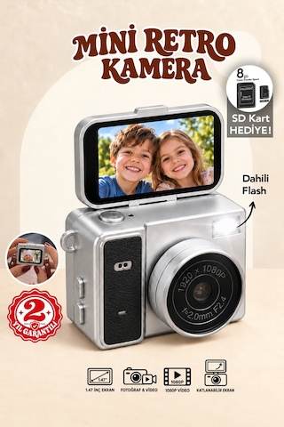 Mimtec Blm-109 Retro Mini Dijital Kamera 1080p Hd Katlanabilir Ekran Flaşlı Selfie Vlog Video Kamerası Siyah