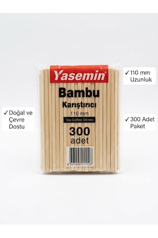 Yasemin 110mm Bambu Karıştırıcı 3'lü Paket 900 Adet Açık Ahşap