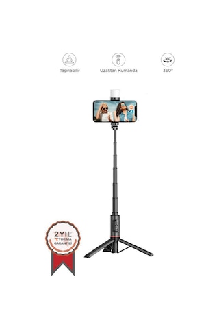 Torima Q12s Siyah Uzaktan Kumandalı Kablosuz Led Işıklı Selfie Çubuğu Tripod