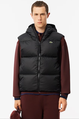Lacoste Men's Waterrepellent Puffer Vest Kaz Tüyü Dolgu Sabit Kapüşonlu Suitici Yelek Siyah Siyah