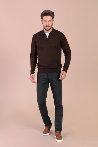 Ferraro Polo Yaka Superfine Yün Kazak - Kahve (390465958) Kahverengi