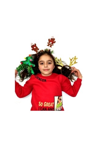 DİJİTAL KIZ ARMALI YAZI BASKILI SELANİK KIRMIZI RENK KIZ SWEATSHI Kırmızı