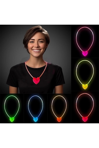 Nessiworld Karanlıkta Yanan Glow Stick Kalp Şekilli Kolye 6 Renk 6 Adet Diğer