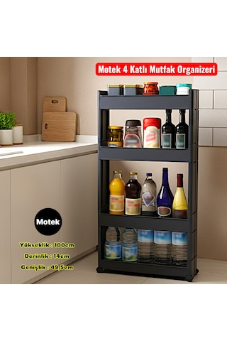 Technow Motek Sr-04 Tekerlekli Plastik,mutfak,banyo Rafı 4 Katlı Organizer Antrasit Antrasit