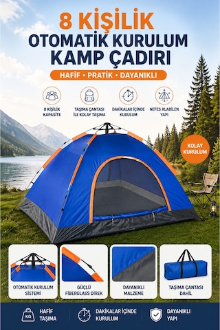 Dayanıklı Otomatik Kamp Çadırı 250x250x165 8 Kişilik-3cc9d106