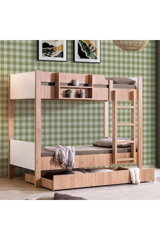 Ranza, Asya Ayrılabilir Yavrulu Ranza, Ceviz - Beyaz + 2 Adet Comfort Yatak 90 X 190 CM