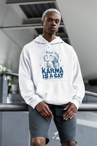 Karma Is A Cat Yazılı Unisex Oversize Taylor Swift Hoodie Beyaz