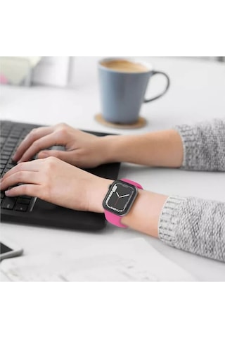 Wozlo Apple Uyumlu iOS Watch 1, 2, 3, 4, 5, 6, 7, Se Silikon Kordon Kayış - S-m Beden 42/44/45mm - Pembe