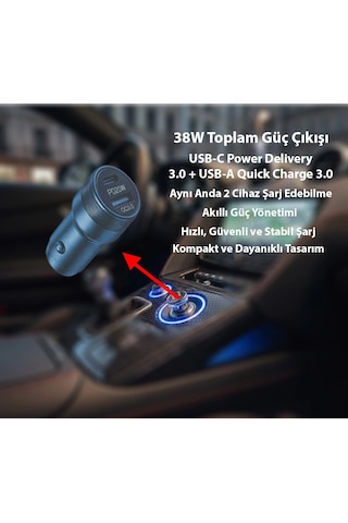 Eıma 38w Oto Şarj Başlığı Pd3.0 + Qc3.0 Usb-c & Usb-a Hızlı Araç Şarj Cihazı