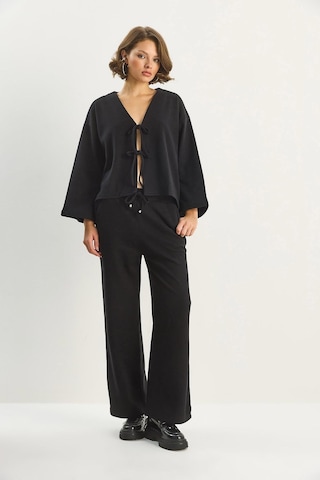 Shade Kadın Bağlama Detaylı Kimono Yüksek Bel Bol Pantolon Selanik Takım 7028 60283640 - Siyah