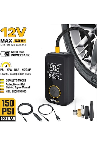 Sgs SGS5398 12V 6.0AH Şarjlı Hava Kompresörü