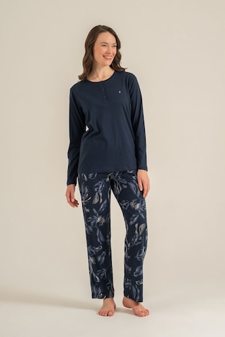 Pierre Cardin Kadın Leaves Lacivert Uzun Kol Pijama Takım Pc9258-s-v1 Pc9258-s-v1
