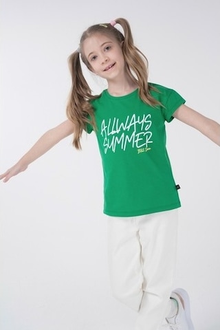Brz Kids Baskılı Kız Çocuk Kısa Kollu T-Shirt Yeşil