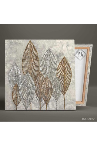 Gümüş Ve Altın Yapraklar Kare Kanvas Tablo 100x100 Cm