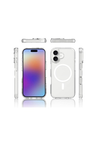 Apple Uyumlu iPhone 17 Kılıf M-safe Şarj Özellikli Şeffaf Sert Pc Zore Embos Kapak Seffaf