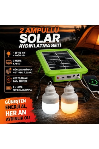 Panther Solar Güneş Enerjili Şarjlı Kamp Seti 2 Ampullü