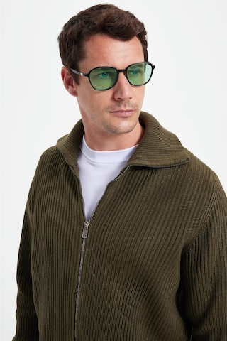 Tudors Erkek Slim Fit Dik Yaka Fermuarlı Haki Düz Hırka-42317 Haki