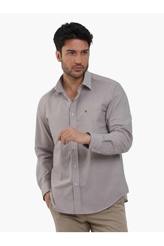 Dufy Kahverengi Erkek Regular Fit Pitikare Desenli Düğmeli Yaka Uzun Kol Gömlek - 98369-kahverengi Kahverengi