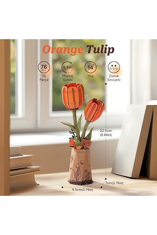 Rowood Tw081 Lale Çiçeği Orange Tulip Dıy Minyatür Maket Model Seti Ahşap 3d Wooden Puzzle 3d Model Kit Ahşap Maket Dekoratif Hobi Seti