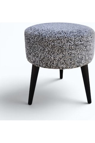 Kırçıllı Gri Welsoft Kumaş Yuvarlak Puf Ahşap Ayaklı Demonte Modern Puf Tabure 40x42 Cm
