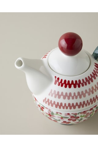 Country Bloom New Bone China Demlik Seti 380 260 Ml Bordo-yeşil