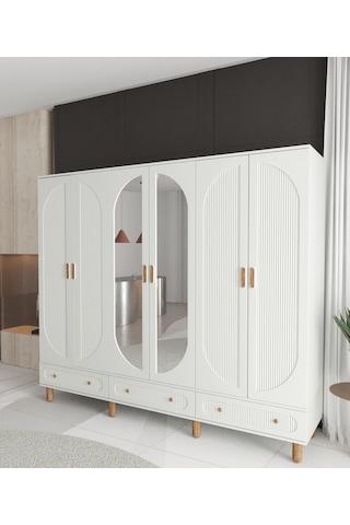 Soho 6 Kapaklı Çekmeceli Gardırop - Tamamı Mdf Beyaz