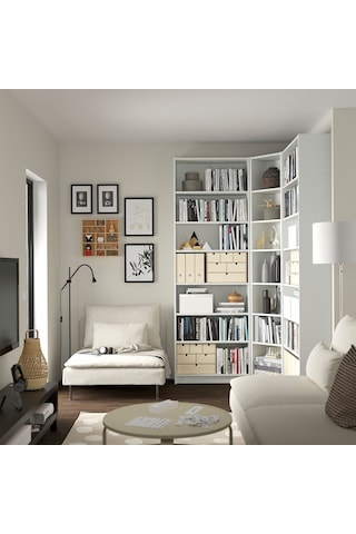 Köşe Kitaplık, Beyaz, 136/136x28x237 Cm Beyaz