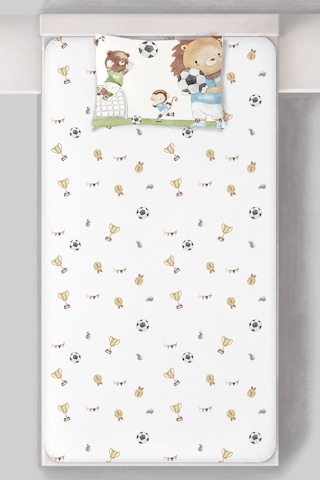 Organik Tek Kişilik Lastikli Çarşaf Seti - Şampiyon Minik Aslan Renkli