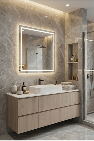 Modern Tasarım 60x70 Led Aydınlatmalı Dokunmatik Duvar Aynası Günışığı