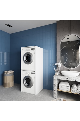 Babil Çamaşır Ve Kurutma Makinesi Dolabı Banyo Dolabı Beyaz Beyaz