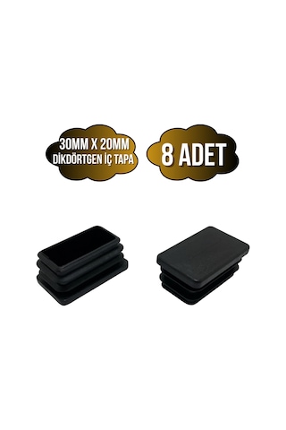 Dikdörtgen Demir Profil İç Tapa Geçme Plastik Ayak Geçme Koruma Plastiği 30mm X 20mm 8 Adet Siyah Siyah