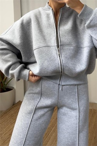 Neşeli Butik Kadın Şardonlu Üç İplik Eşofman Takımı Gts018 - Gri Melanj GRİ MELANJ