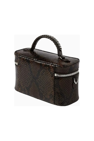 Stella Mccartney Python Desenli Shaggy Deer Vegan Deri, Lüks Zincir Detaylı Kozmetik Ve Omuz Çantası Kahverengi