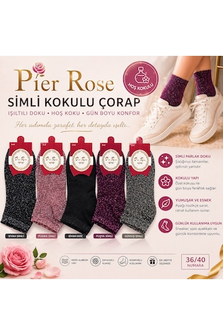 Pier Rose Simli Kadın Çorap Kokulu Parlak Soket Çorap 6 'lı Paket Siyah Simli