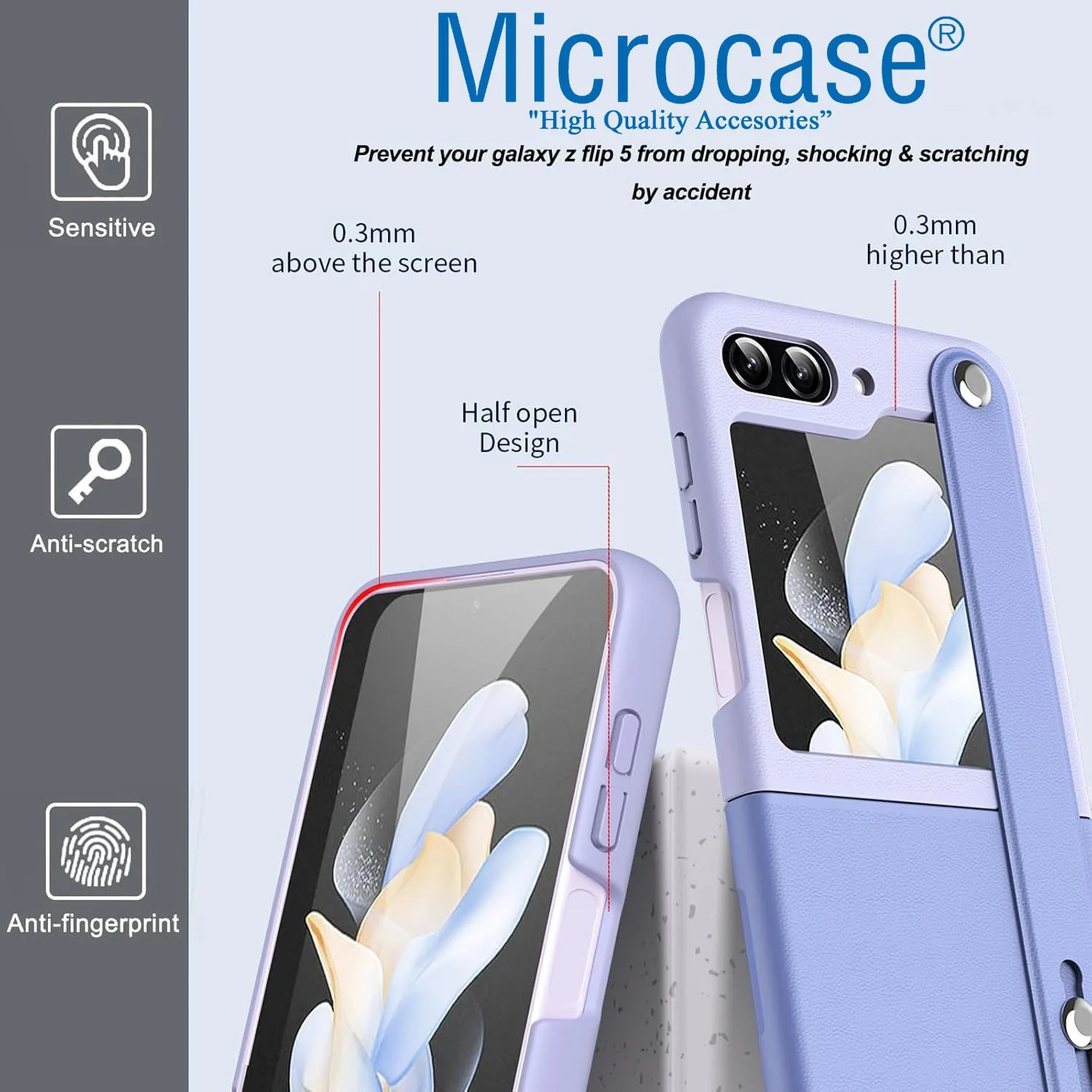 Microcase Samsung Galaxy Uyumlu Z Flip 6/ Z Flip 7 Fe Parmak Tutuculu Deri Desen Plastik Kılıf - Al3151 Turkuaz