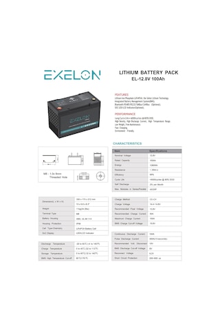 Exelon 12.8v 100 Ah Lityum Akü