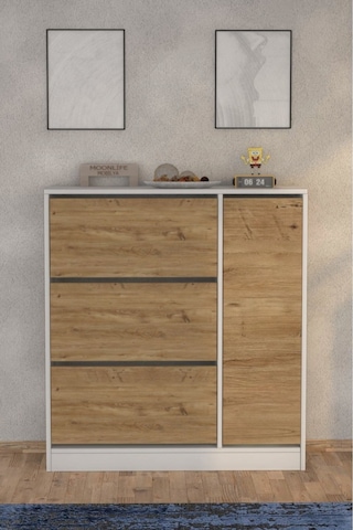 Milano 3 Kapaklı Kayar Raflı Dolaplı Ayakkabılık Meşe Çam