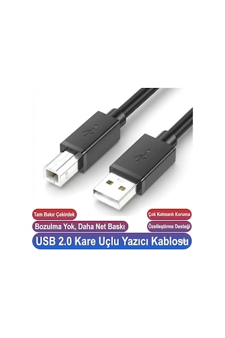 Type-a To Type-b Usb 2.0 Yazıcı Kablosu 5mtr Printer Tarayıcı, Fotokopi İçin Kare Uçlu Veri Kablosu