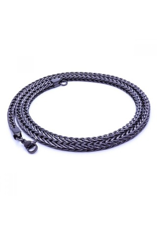 Erkek Köşeli Kral Bakla Örgülü Çelik Kolye 4mm 9190 Siyah