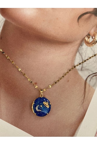 Lacivert Gökyüzü Gold Paslanmaz Çelik Kadın Kolye Modern Ve Şık Altın