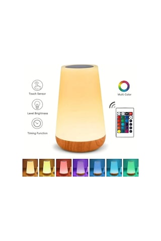 Boatshop1 Modern Usb Şarj Edilebilir Rgb Gece Lambası Uzaktan Kumandalı 5 Seviye Parlaklık 12 Renk Dokunmatik Ahşap Taneli Yatak Odası Ofis Dekoru Ahşap