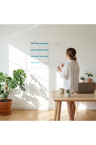 Fark Tanıtım Haftalık Planlayıcı Çizelgesi Elektrostatik Akıllı Kağıt Yazı Tahtası 70 Cm X 56 Cm Açık Gri