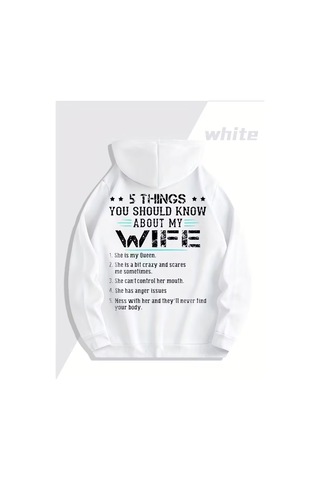 Nevermind 5 Things Yazılı Unisex Hoodie Sevgili Kombini Oversize Kapüşonl Beyaz