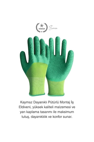 Kaymaz Dayanıklı Pütürlü Montaj İş Eldiveni Camcı Yarı Kaplama Güvenli Sağlam Lastikli Rahat Esnek