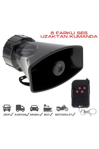 Her Araca Uyumlu Üniversal Uzaktan Kumandalı Siren 8 Farklı Siren Sesi Korna Güçlü Polis Sireni 12v 100w 00