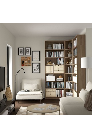Köşe Kitaplık, Meşe Görünümlü, 136/136x28x237 Cm Abanoz