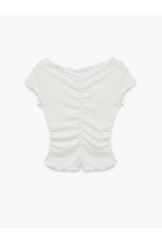 Koton Pamuklu Slim Fit Kısa Kollu V Yaka Büzgülü Tişört Ekru 6sal10913ık