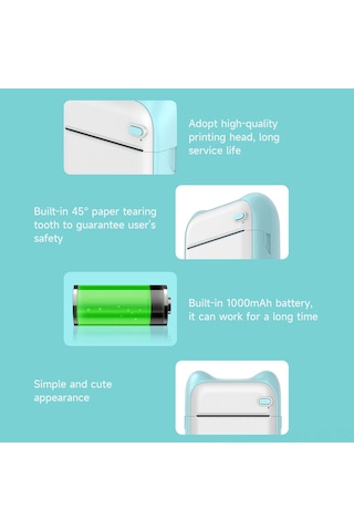 Vkemall Mavi Bluetooth Termal Yazıcı - Cep Boyutunda 200dpi Fotoğraf/doküman/not Yazdırma - Taşınabilir A8 Modeli