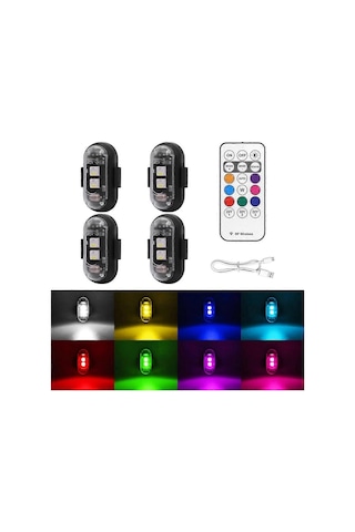 Uzaktan Kumandalı 4 Adet Kablosuz Led Strobe Işık, 8 Renk Usb Şarjlı Su Geçirmez Uyarı Işıkları - Mükemmel Diğer