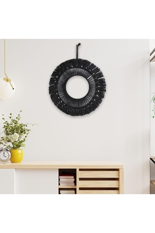 Pazly Yuvarlak Suntek Saçak Püskül-24cm Makrome Magideal Boho Ayna Asılı Jw Siyah